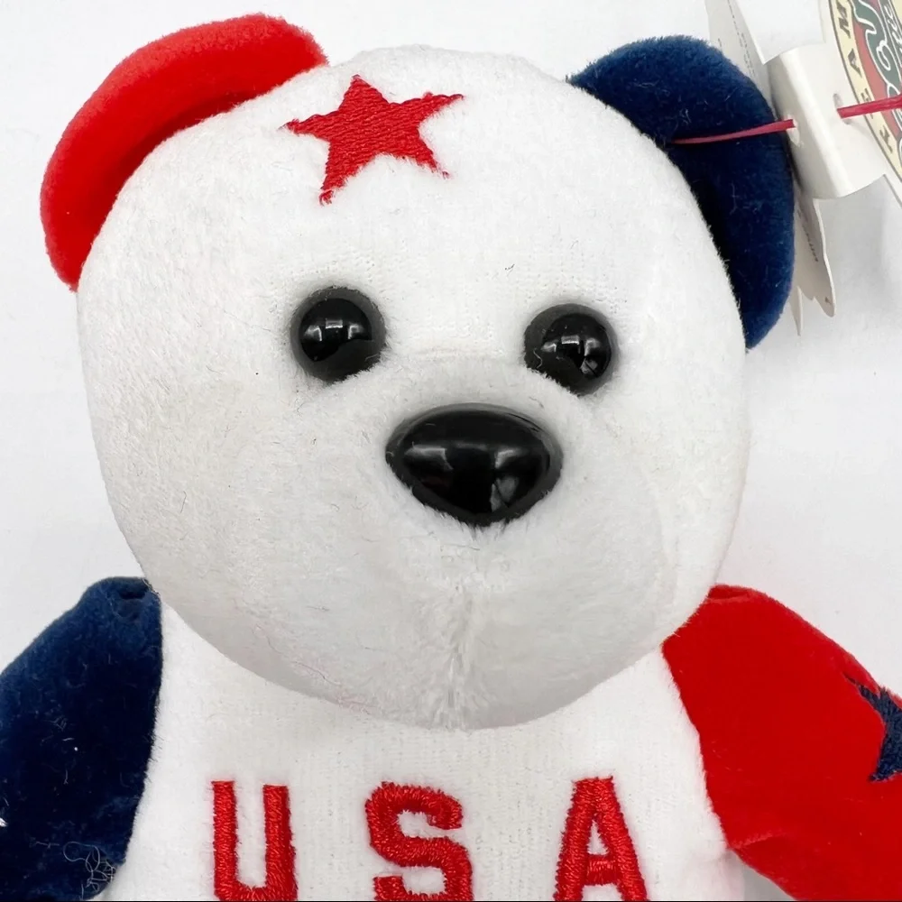 Vintage 1999 Team Beans Authentic Victory 11 USA Olympic Bear Plush, 8 inch
